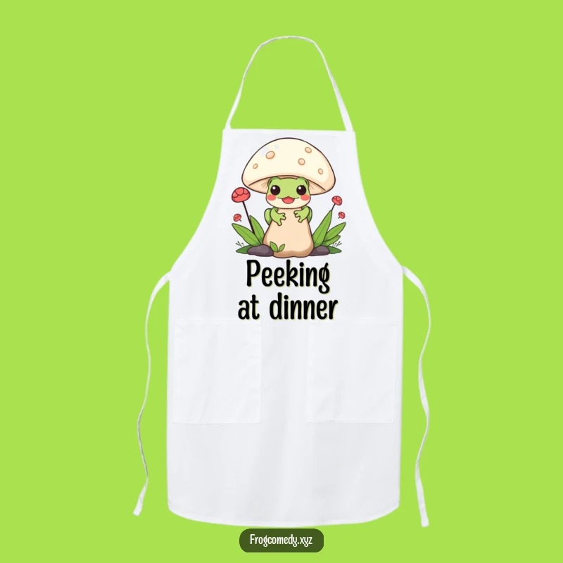 Funny Kawaii Frog Apron: Mushroom Peek Designer, Hilarious Kitchen Funny Gift!