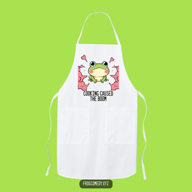 Funny Kawaii Frog Boom Apron: Surprise Reaction Kitchen Wear