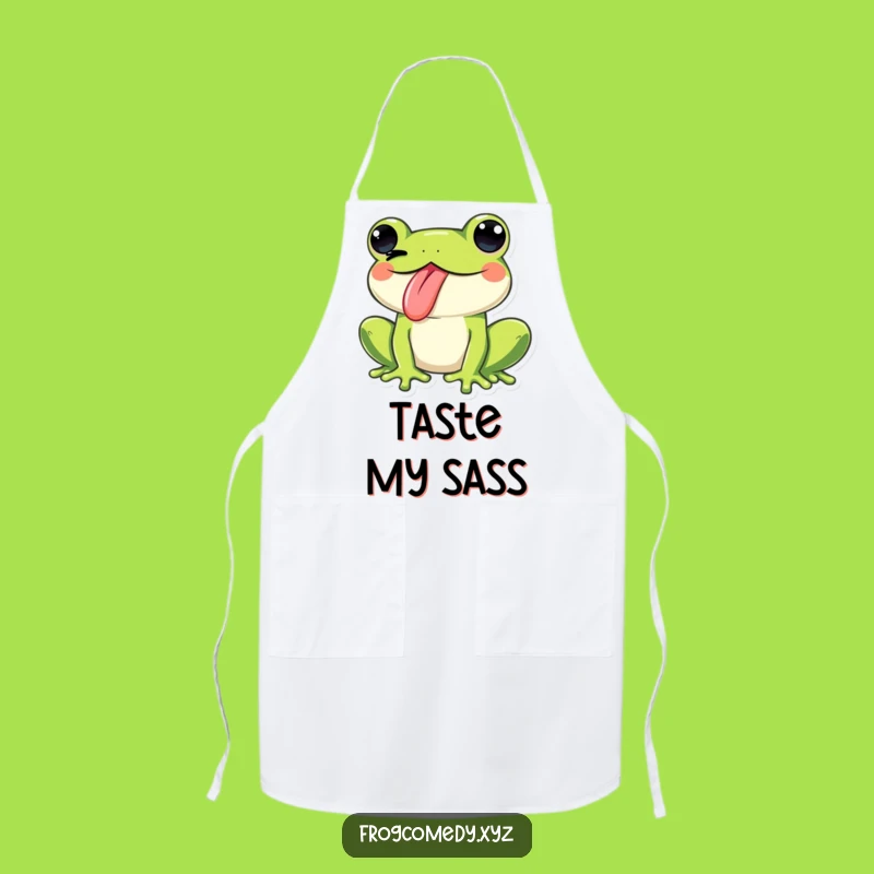 Funny Kawaii Frog Tongue Wink Apron: Cheeky Kitchen Humor, Ideal Funny Gift