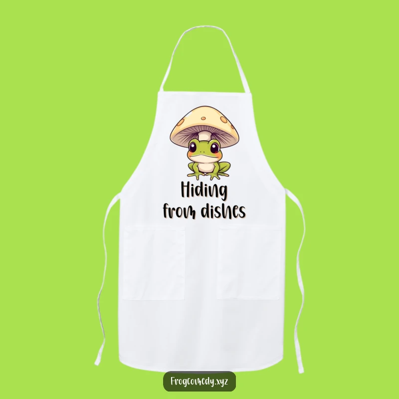 Funny Curious Frog Apron: Mushroom Peek Kitchen Gift