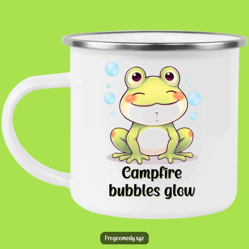 Funny Kawaii Frog Bubbles Grin Camping Mug - Outdoor Fun - Funny Gift