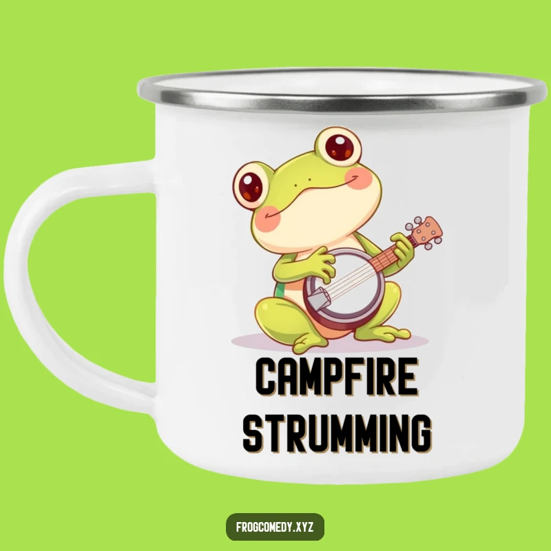 Funny Kawaii Frog Banjo Camping Mug: Amphibian Musician for Rugged Fun