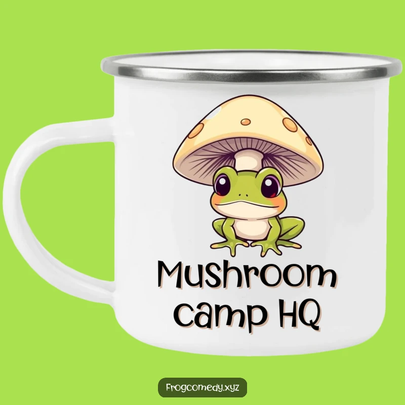 Funny Curious Frog Camping Mug: Mushroom Peek Outdoor Gift