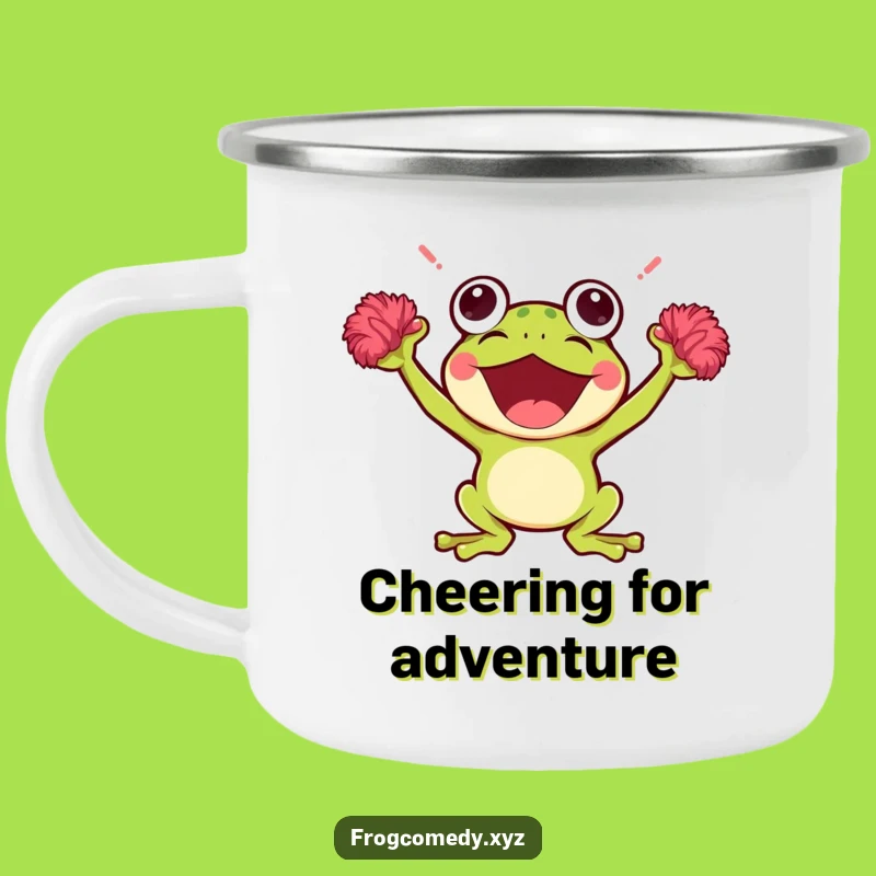 Funny Kawaii Frog Camping Mug: Cheerful Pom-Pom Adventure Cup, Great Funny Gift!