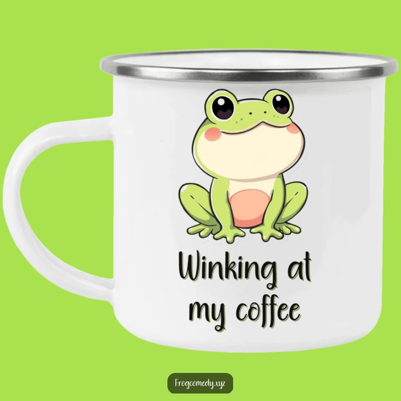 Funny Kawaii Frog Camping Mug: Playful Wink Adventure Cup, Great Funny Gift!