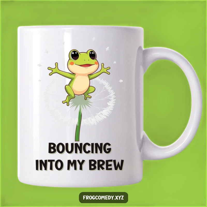 Funny Energetic Frog Dandelion Mug - Joyful Jumping Creature Gift