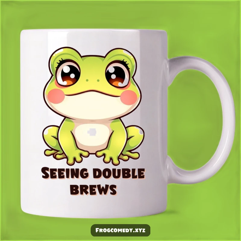 Funny Kawaii Frog Crossed Eyes Mug: Startled Amphibian for a Hilarious Gift
