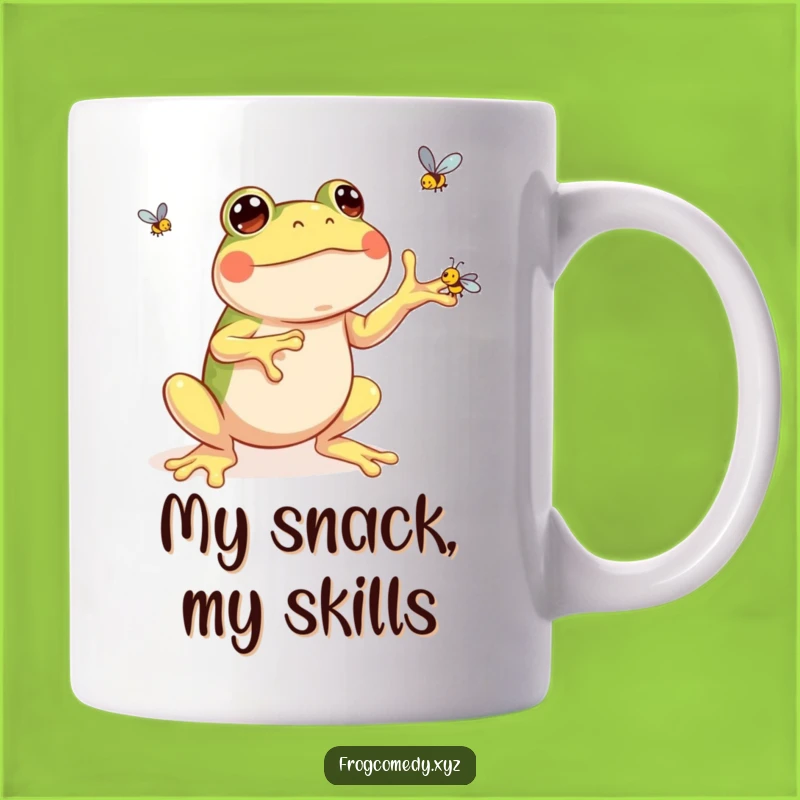Funny Kawaii Frog Mug: A Joyful Juggler Flying Flies, Perfect Funny Gift