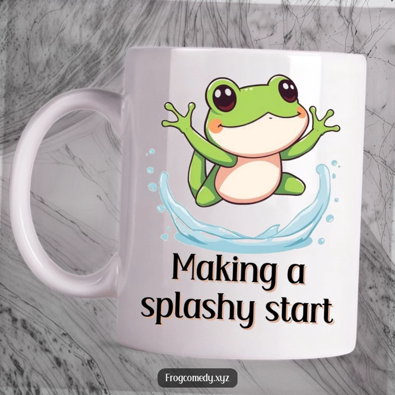 Funny splashy frog dive mug, depicting an amphibian making a big water splash, capturing the joy of playful action and summer fun.