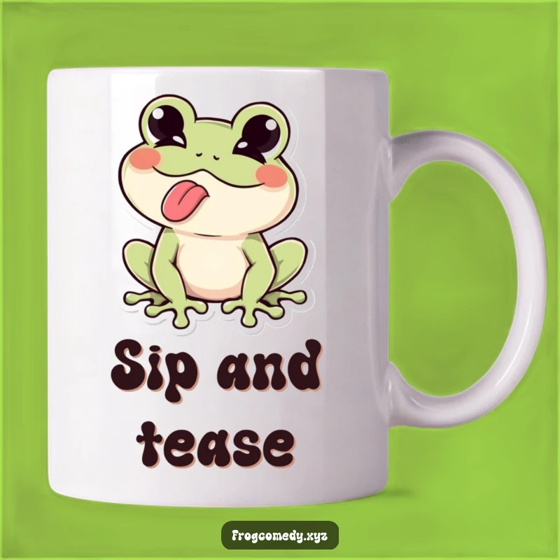 Funny Kawaii Frog Tongue Wink Mug - Playful & Cheeky Funny Gift