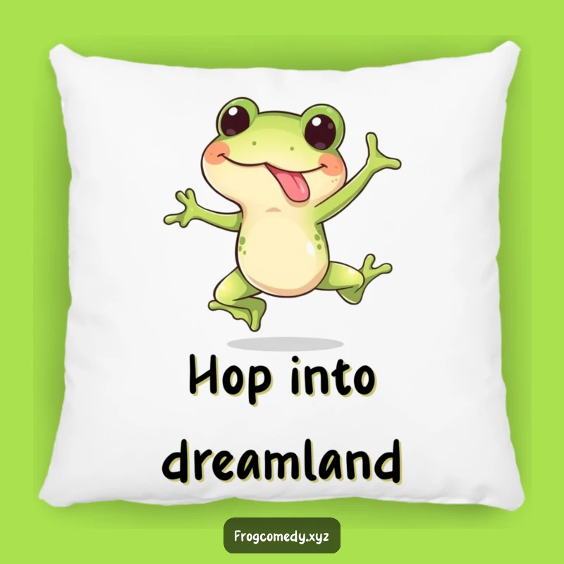 Funny Frog Leap Pillow: Happy Frog Tongue Out Surprise Jump, Cozy & Humorous Accent