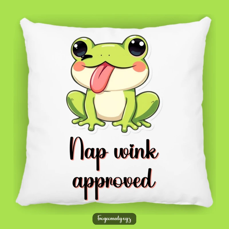 Funny Kawaii Frog Tongue Wink Pillow: Cozy Cheeky Humor for Your Home, Gift