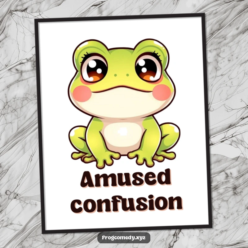 Funny kawaii frog crossed eyes digital art print of a cute amphibian with crossed eyes, looking hilariously startled and amused, perfect for fun decor.