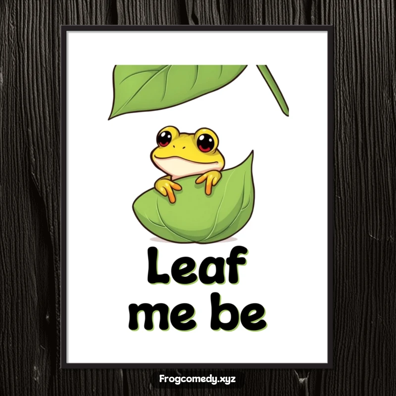Funny curious frog digital art print of an amphibian peeking from behind a leaf, offering a humorous and intriguing visual for home or office decor.