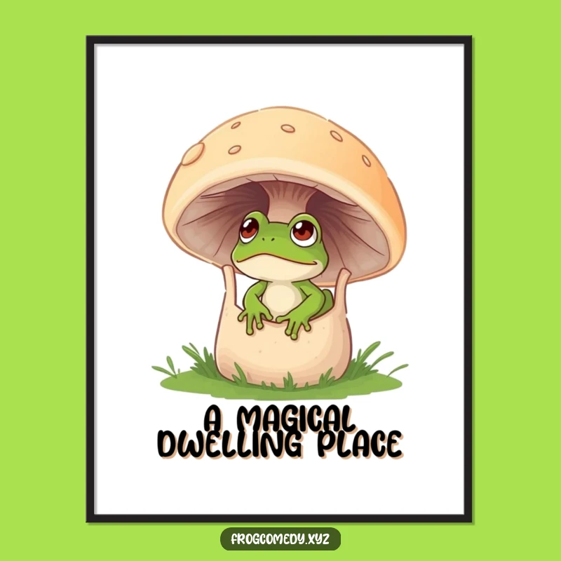 Funny Curious Frog Mushroom Digital Art - Instant Enchanting Decor