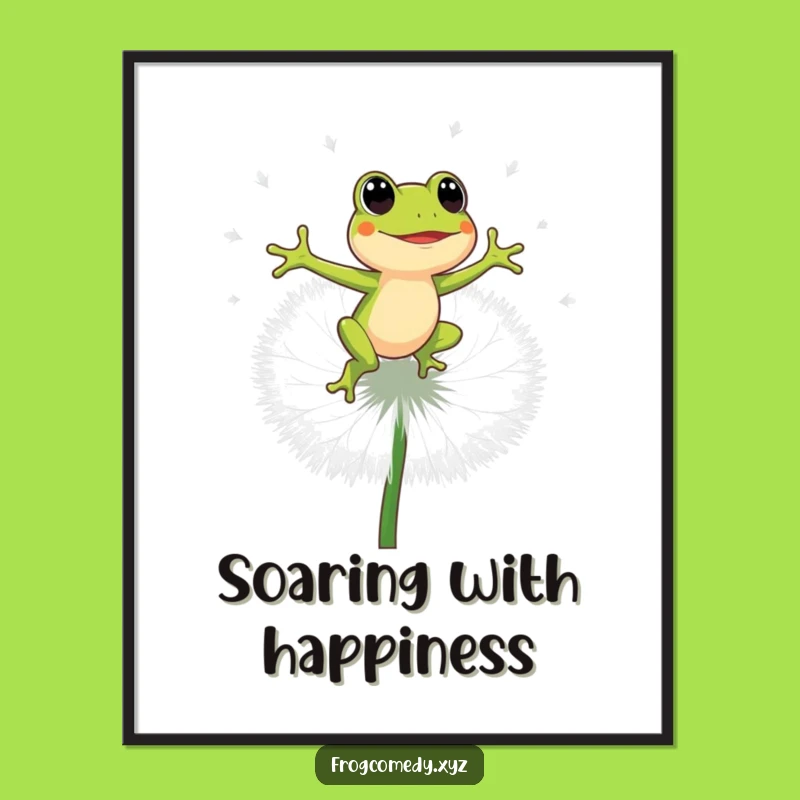 Funny Energetic Frog Digital Art - Dandelion Bounce Print Gift