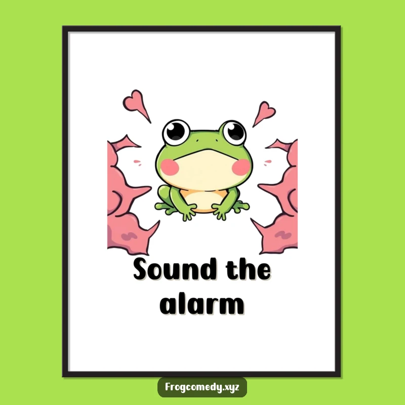 Funny Kawaii Frog Boom Digital Art Print: Surprised Reaction Decor