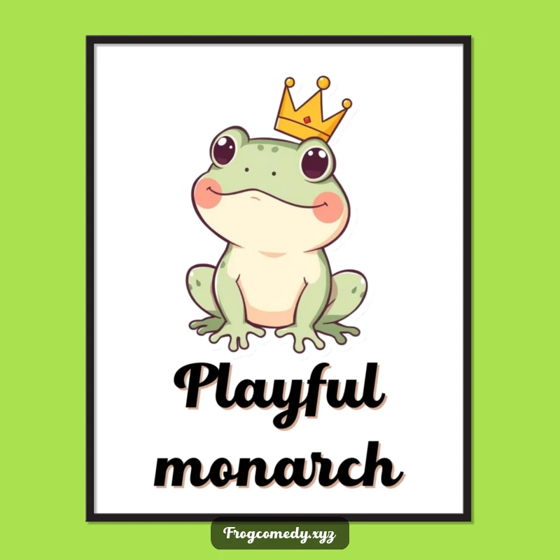 Funny Kawaii Frog Crown Digital Art: Printable Royal Amphibian for Hilarious Decor