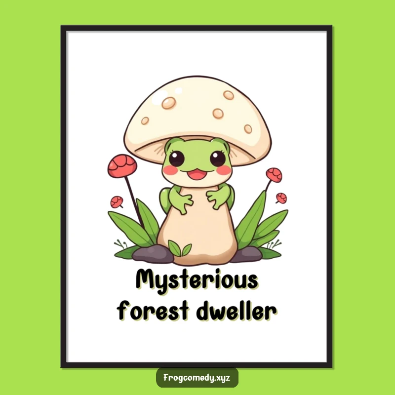 Funny Kawaii Frog Digital Art: Mushroom Peek Download, Instant Funny Gift!
