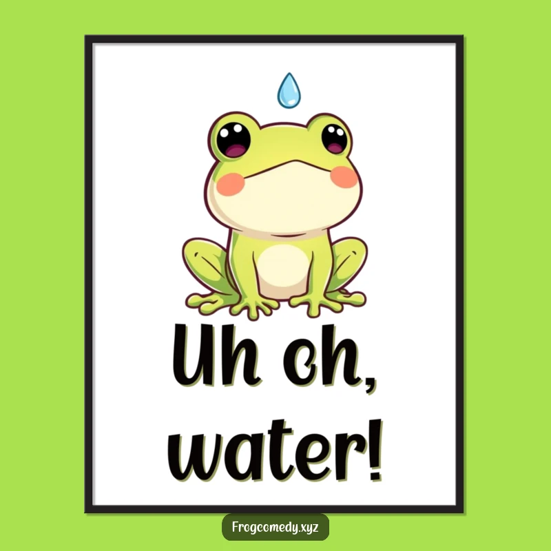 Funny Kawaii Frog Digital Print: Surprised by Raindrop, Instant Funny Wall Art Gift!