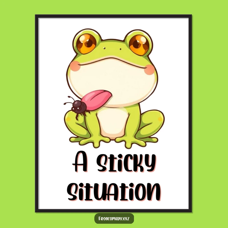 Funny Smiling Frog Digital Art Print: Fly Catching Gift