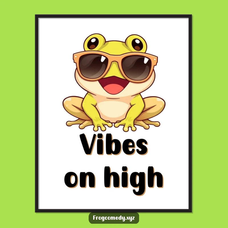 Funny Sunglasses Frog Digital Art: Giggling Amphibian Sun, Instant Cool Decor Print