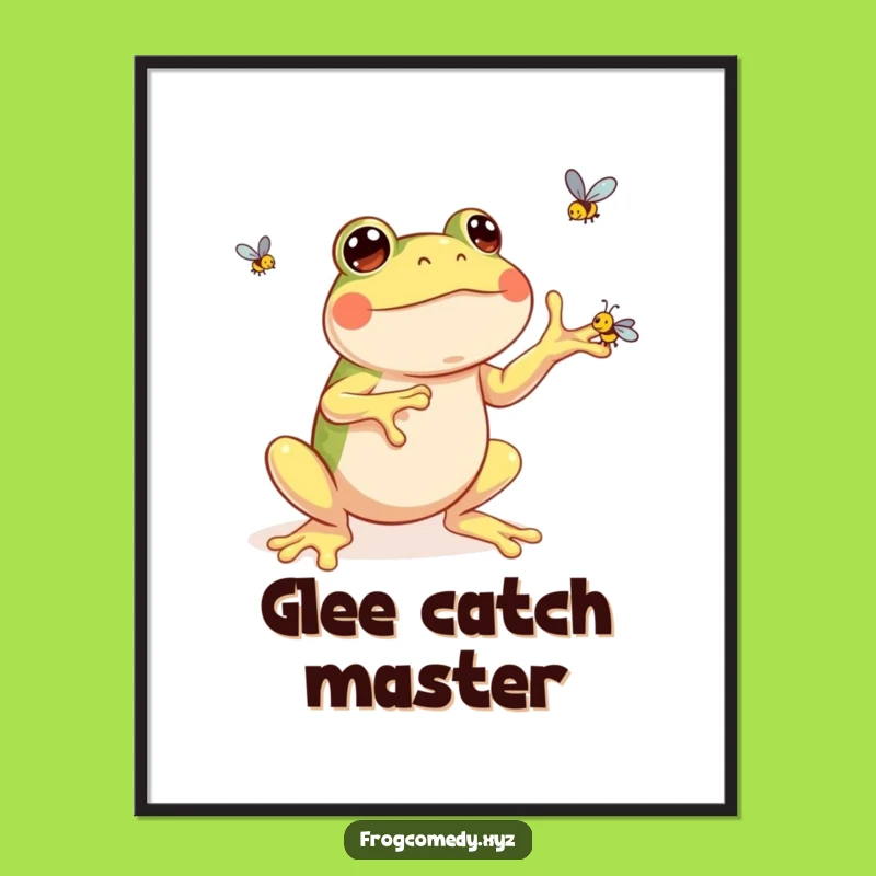Funny Kawaii Frog Digital Art: Glee in Juggling Flies, Instant Funny Gift