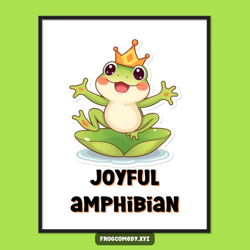 Funny Kawaii Frog Crown Digital Art: Joyful Printable for Whimsical Decor