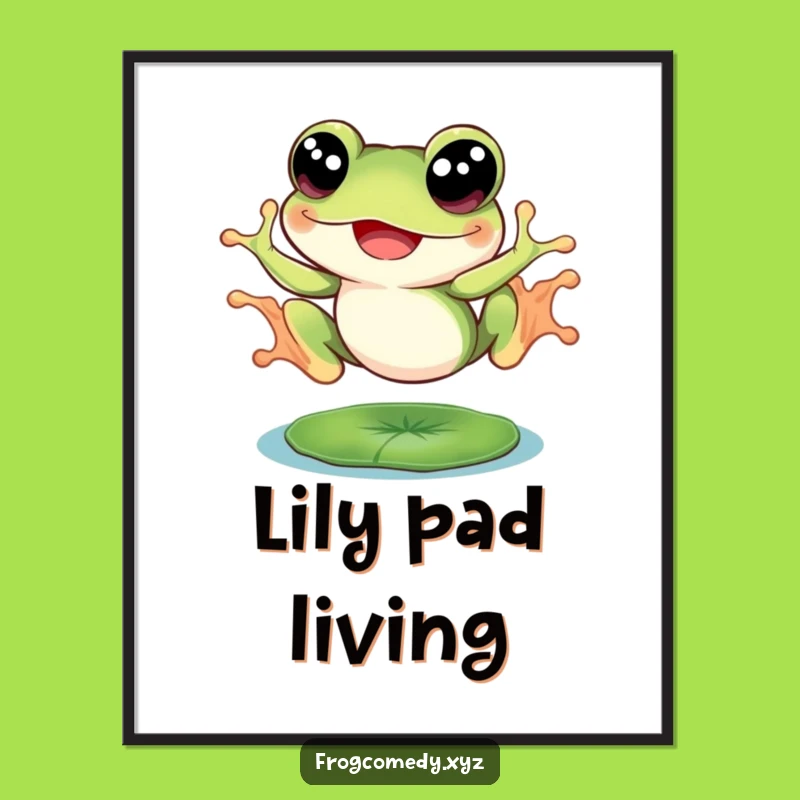 Funny Big Eyed Frog Digital Art Print: Joyful Leap Gift