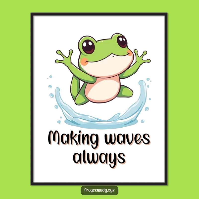 Funny Splashy Frog Dive Digital Art: Playful Amphibian Wall Decor, Perfect Funny Gift for Homes