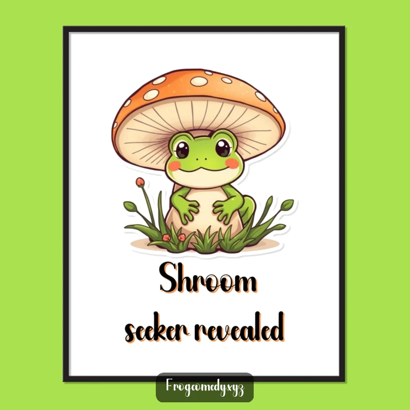 Funny Kawaii Frog Mushroom Digital Art: Instant Whimsical Decor