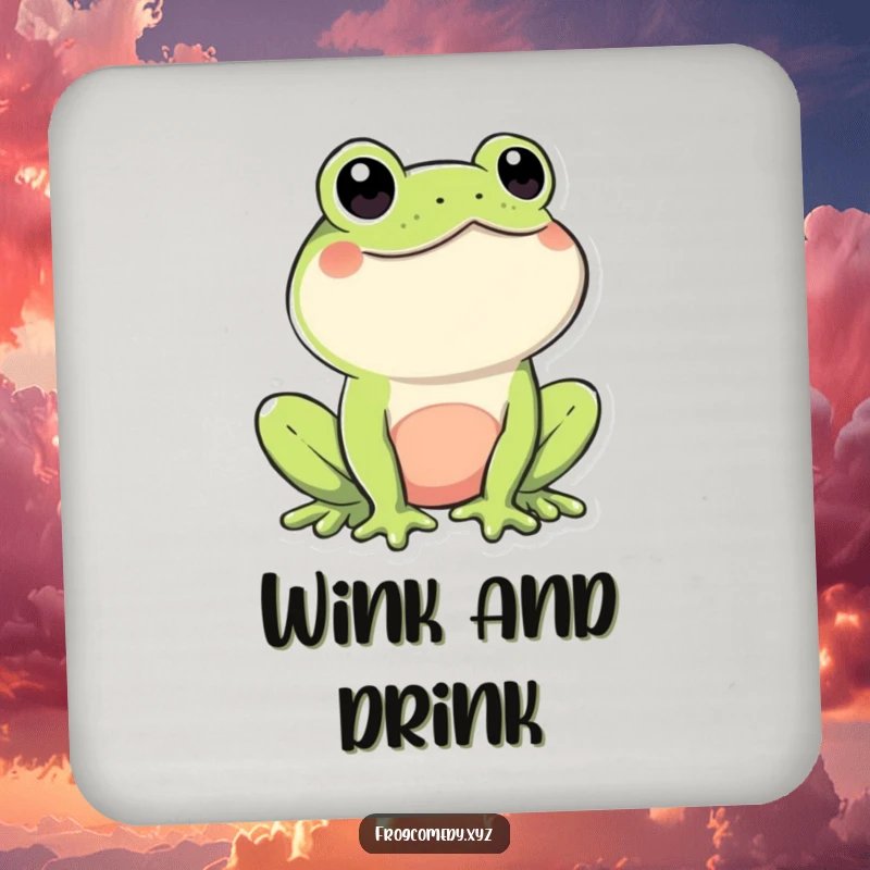 Funny Kawaii Frog Coaster: Protects surfaces with a cute Kawaii frog winking playfully, adding a touch of cheeky charm to any table.