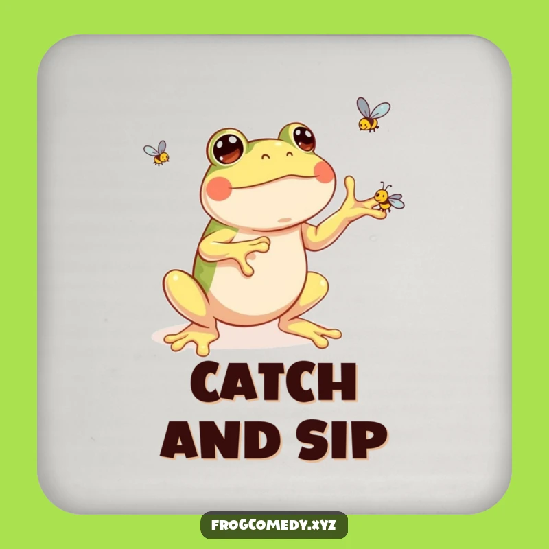 Funny Kawaii Frog Coaster: Protect Surfaces with a Juggling Fly Friend