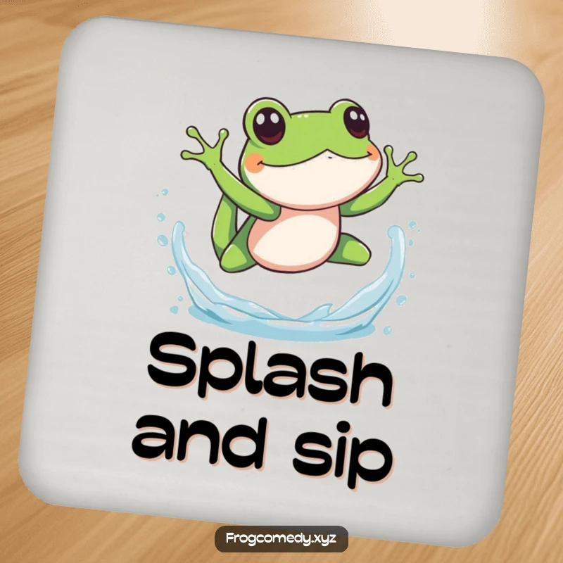 Funny splashy frog dive drink coasters, depicting an amphibian making a water splash, protecting furniture with playful and summery humor.