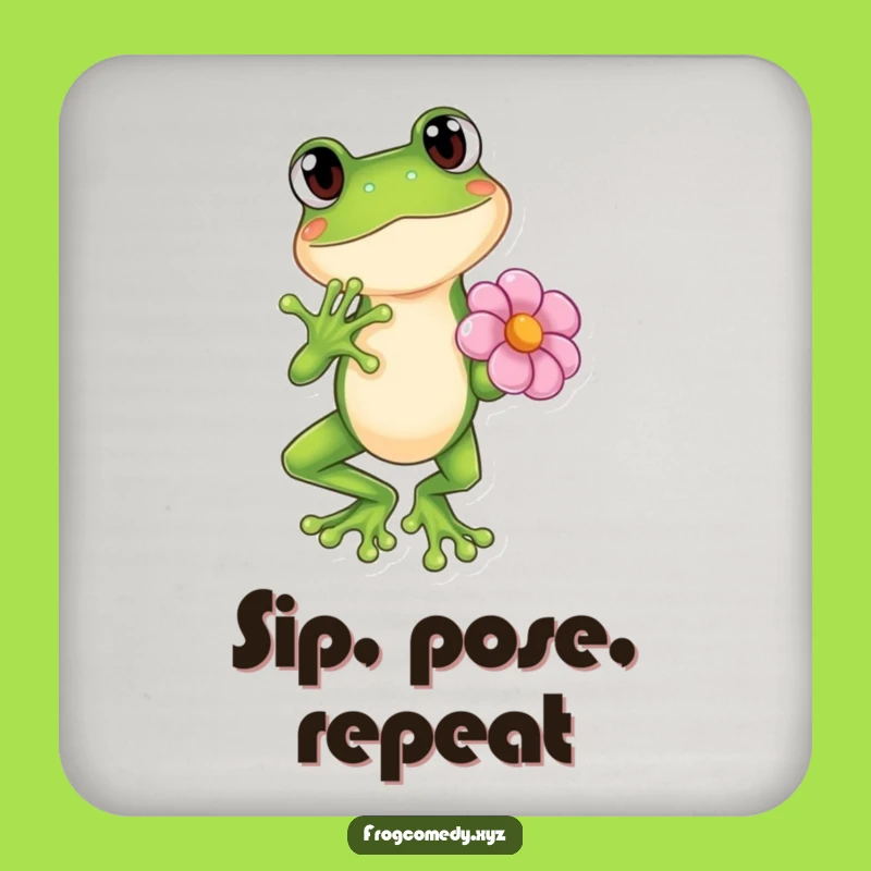 Funny Kawaii Frog Flower Pose Coaster - Cute Anime Drink Protector