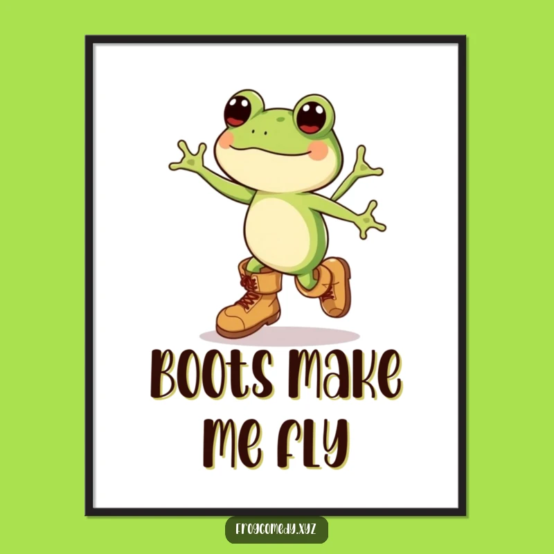 Funny Kawaii Frog Boots Leap Poster - Wall Art & Hilarious Funny Gift
