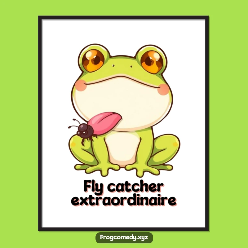 Funny Smiling Frog Poster: Fly Catching Art Gift