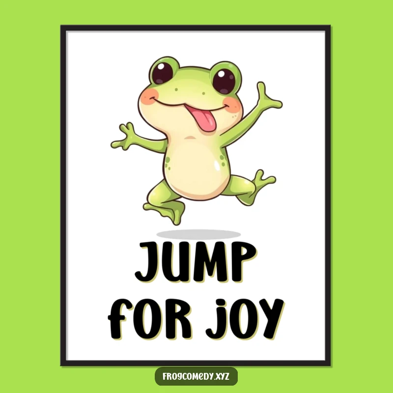Funny Frog Leap Poster: Happy Frog Tongue Out Surprise Jump, Whimsical Wall Art Gift