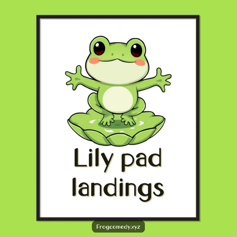 Funny Frog Lily Pad Poster: Pond Art Delight, Charming Funny Gift for Walls