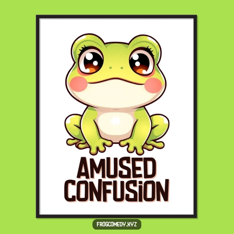 Funny Kawaii Frog Crossed Eyes Poster: Startled Amphibian Art for Hilarious Decor