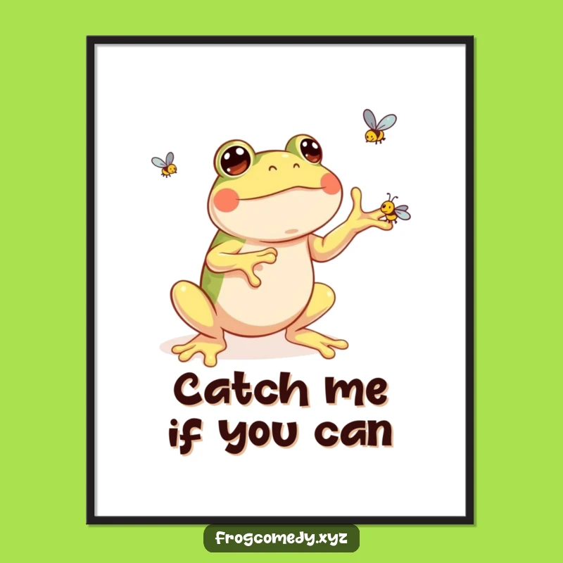 Funny Kawaii Frog Poster: Glee in Juggling Flies, Wonderful Funny Gift Art