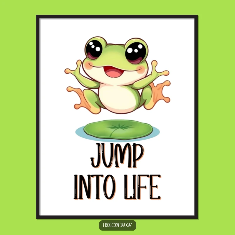 Funny Big Eyed Frog Leap Poster: Joyful Wall Art Gift