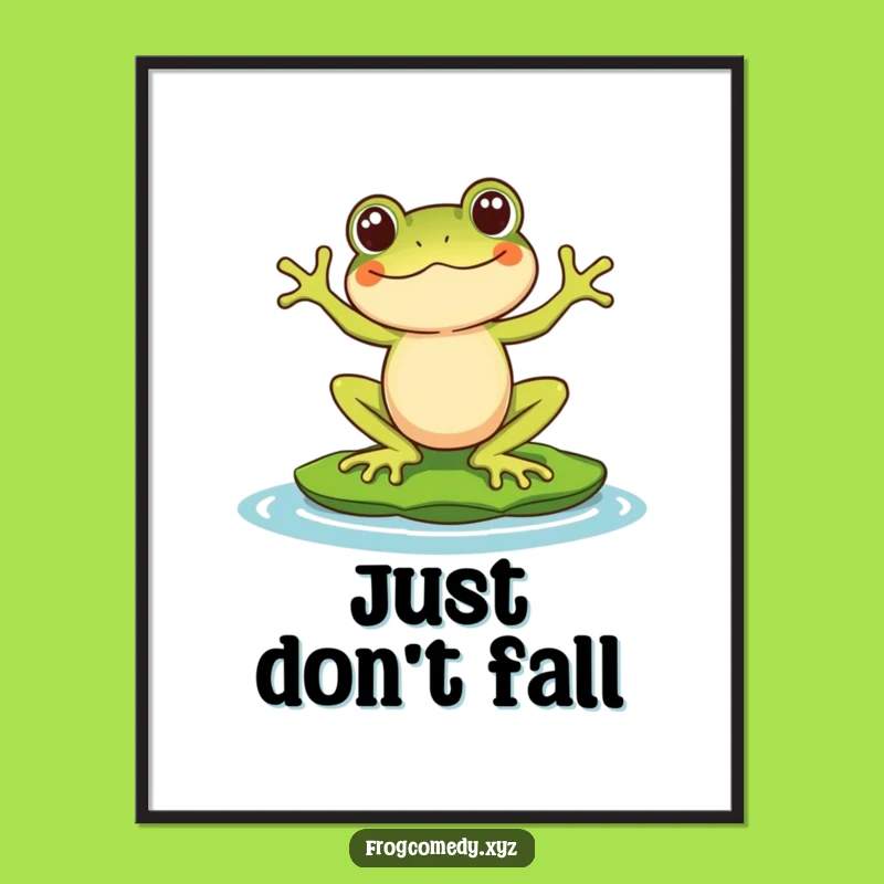Funny Kawaii Frog Poster - Comical Balance Art for Your Wall