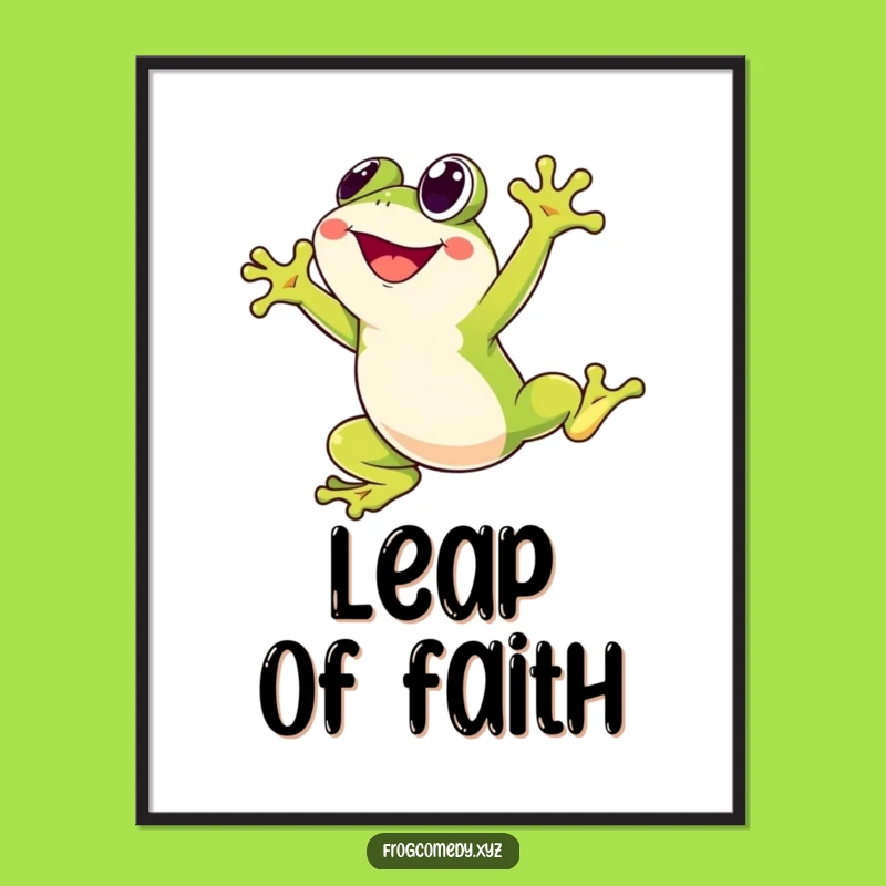 Funny Kawaii Frog Poster - Cheerful Leaping Art for Your Wall