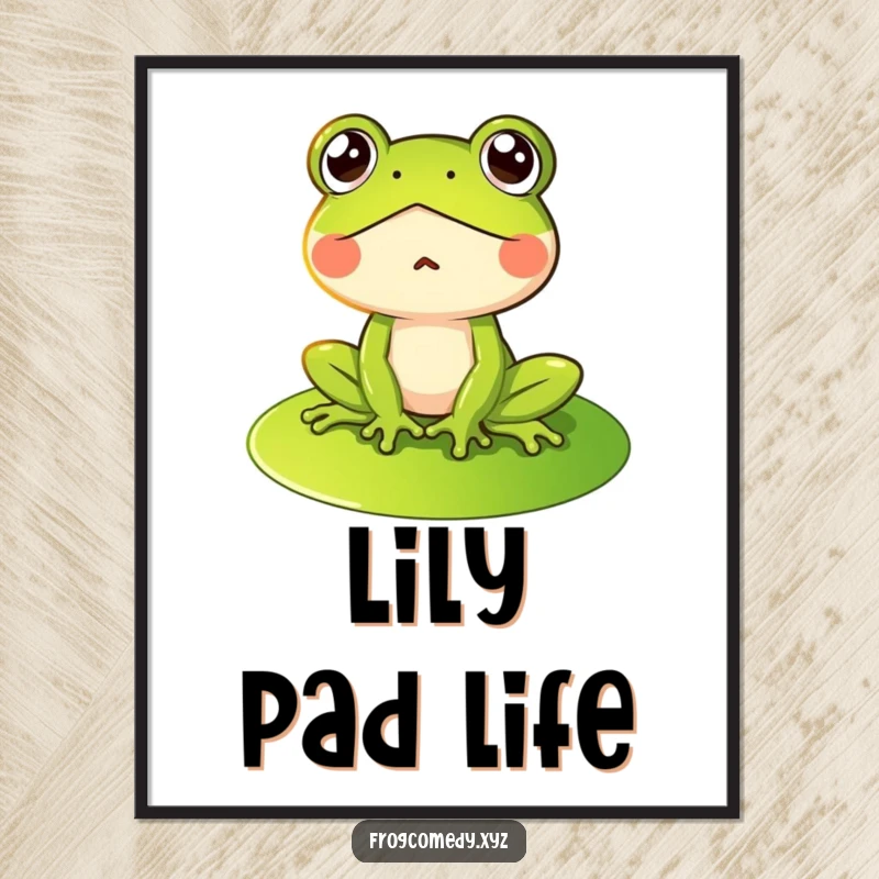 Funny poster featuring an astonished frog character on a lily pad, creating a humorous focal point for any room's decor.