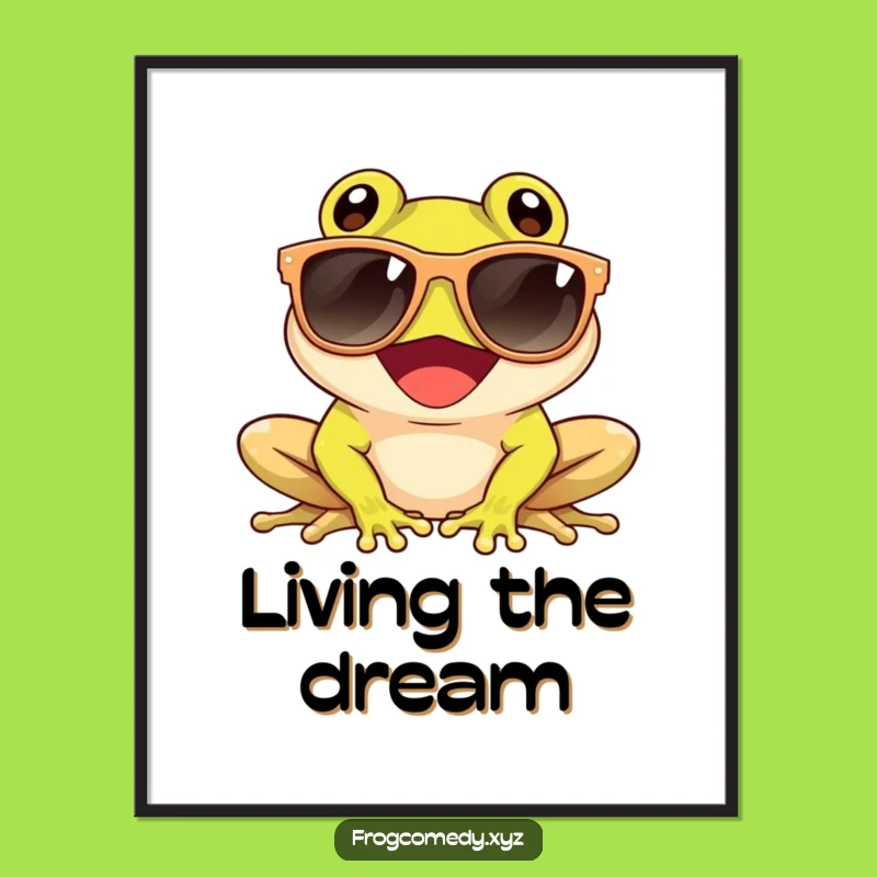 Funny Sunglasses Frog Poster: Giggling Amphibian Sun, Whimsical Wall Art Gift