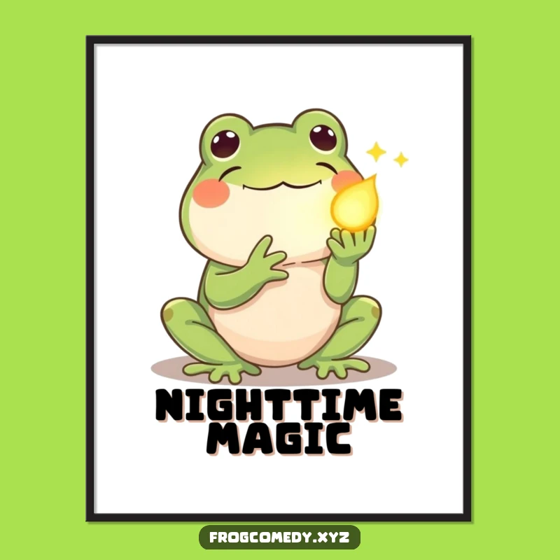 Funny Kawaii Frog Firefly Poster: Gentle Wall Art, Perfect Funny Gift for Sweet Decor