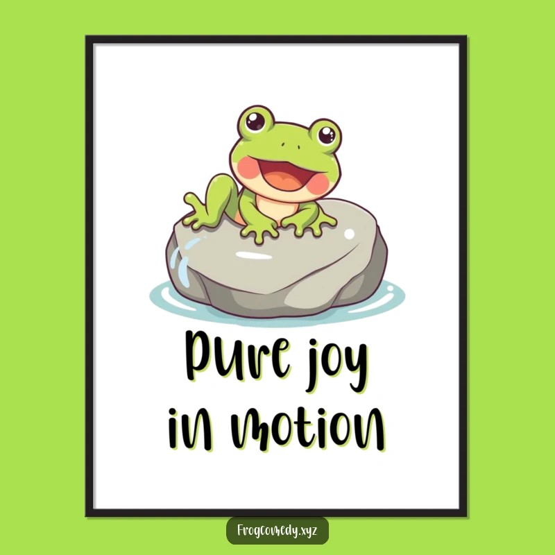 Funny Happy Frog Sliding Poster - Joyful Wall Art