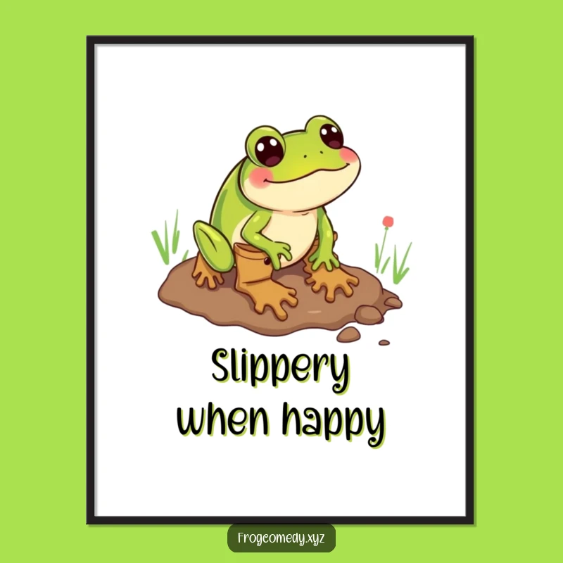 Funny Mud Sliding Frog Boots Poster: Comical Nature Art, Ideal Funny Gift
