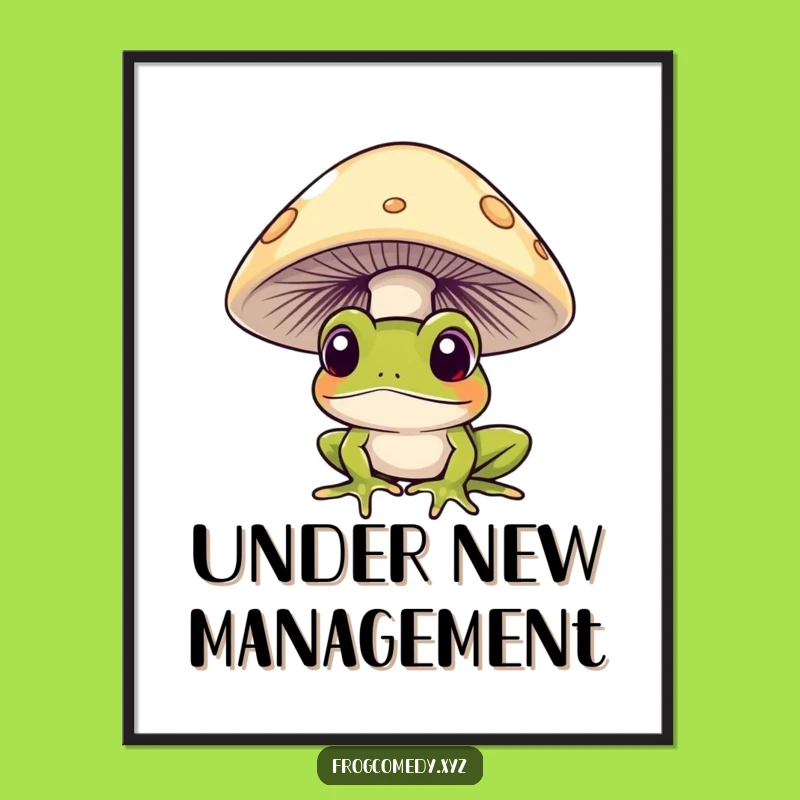 Funny Curious Frog Poster: Mushroom Peek Wall Art Gift